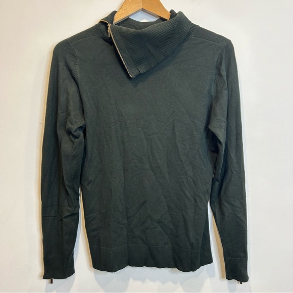 Laura Zippered Split Neck Sweater Forest Green - Picture 6 of 10